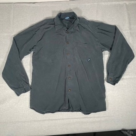 KAVU Mens Medium Button Down Shirt Long Sleeve Casual Tencel Blend Gray - Picture 1 of 16